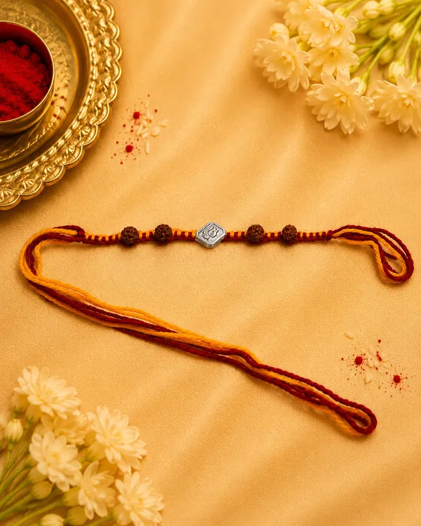 Red_Orange_Beaded_Charm_925_Silver_Rakhi_For_Men