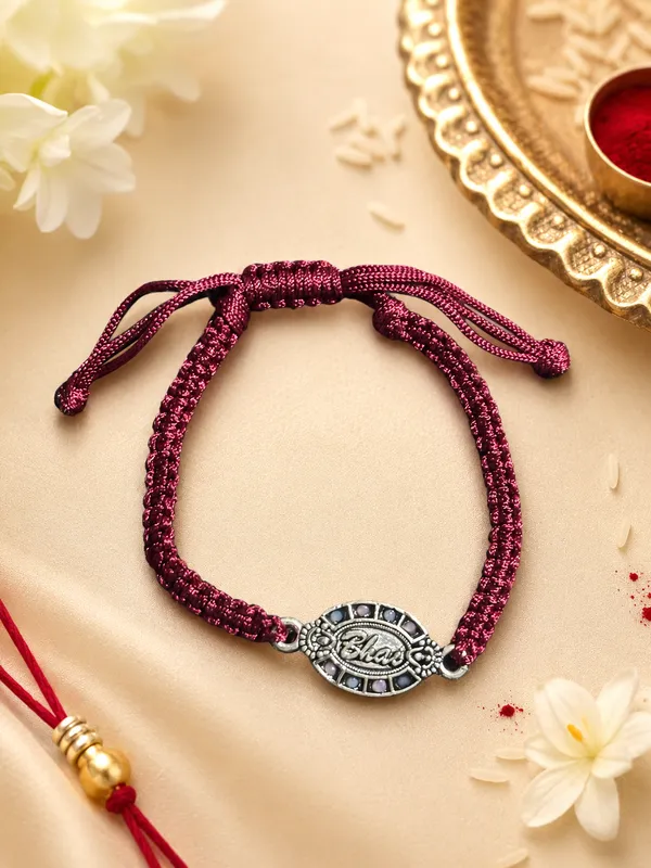 Maroon_925_Silver_Braided_Adjustable_Rakhi_For_Men