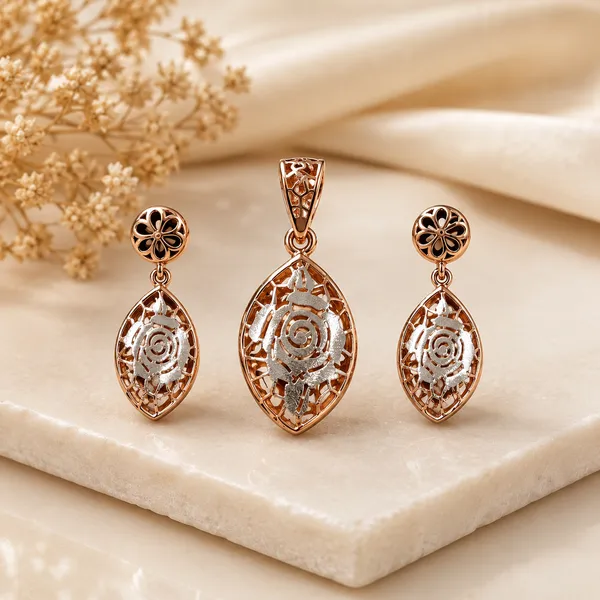 Rose_Gold_925_Sterling_Silver_Floral_Pendant_And_Earring_Set_For_Women