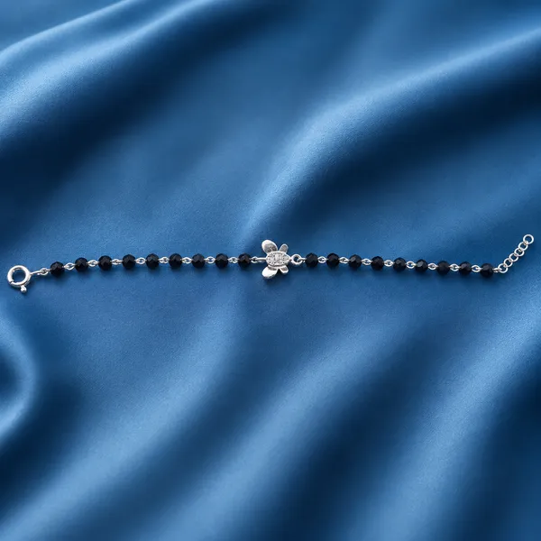 Black_925_Sterling_Silver_Beaded_Floral_Charm_Bracelet_For_Women
