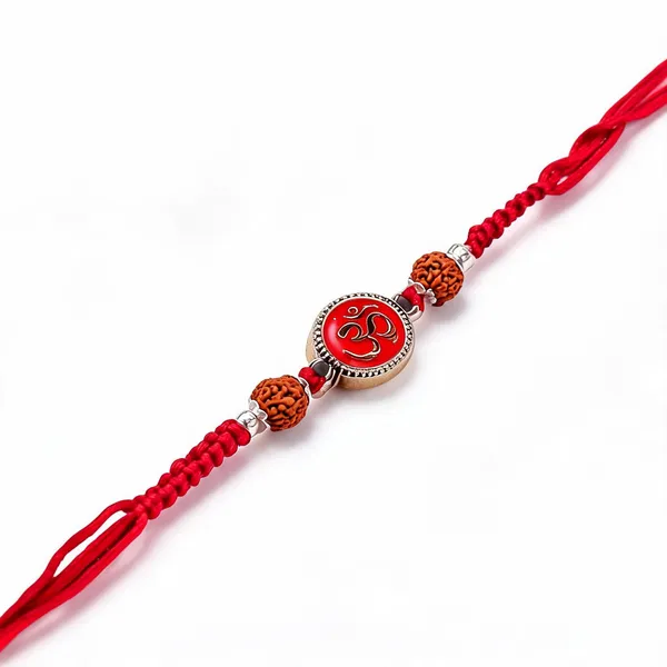 Red_925_Silver_Om_Textured_Bead_Rakhi_For_Men