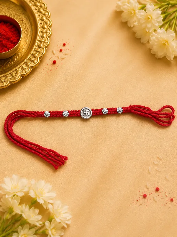 Red_925_Silver_Swastik_Motif_Rakhi_For_Men