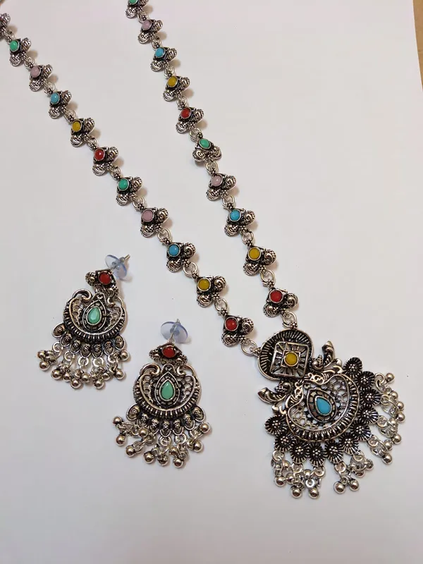 Multicolor_Stone_Oxidised__Necklace_&_Earring_Set