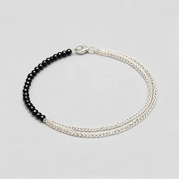 Black_And_Beige_925_Silver_Beaded_Chain_Anklet_For_Women