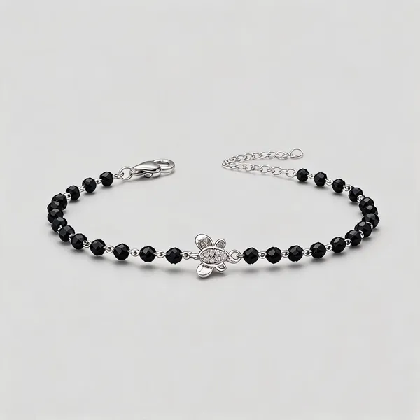 Black_925_Sterling_Silver_Beaded_Floral_Charm_Bracelet_For_Women