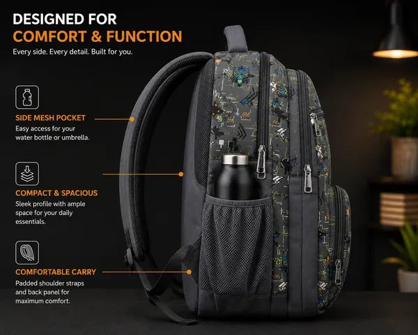 Grey_Polyurethane_Geometric_Print_Multi-Compartment_Backpack