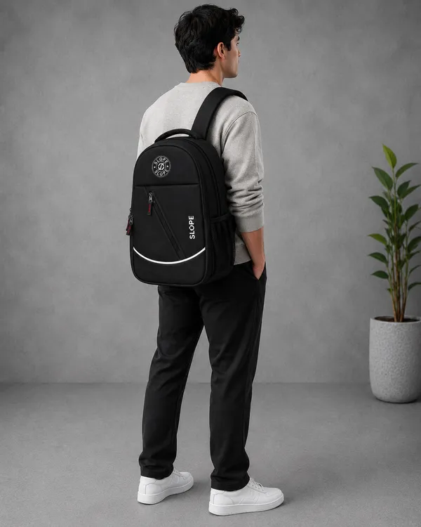BlackPolyester_Water_Resistant_Multi-Compartment_Backpack