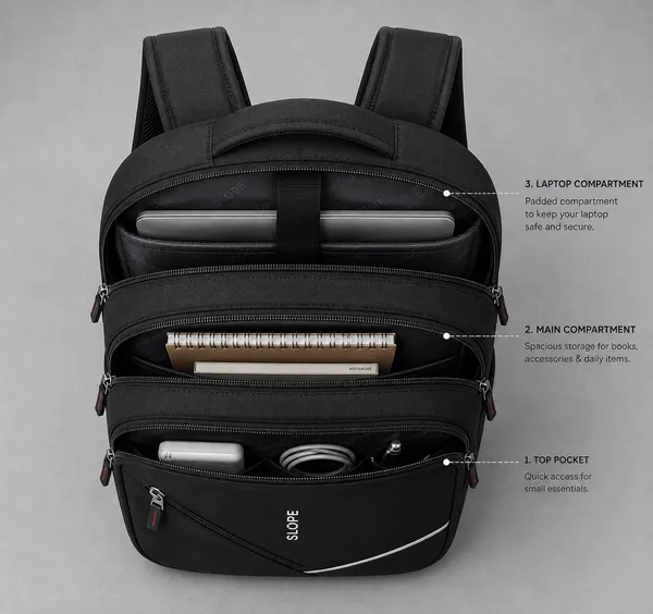 BlackPolyester_Water_Resistant_Multi-Compartment_Backpack