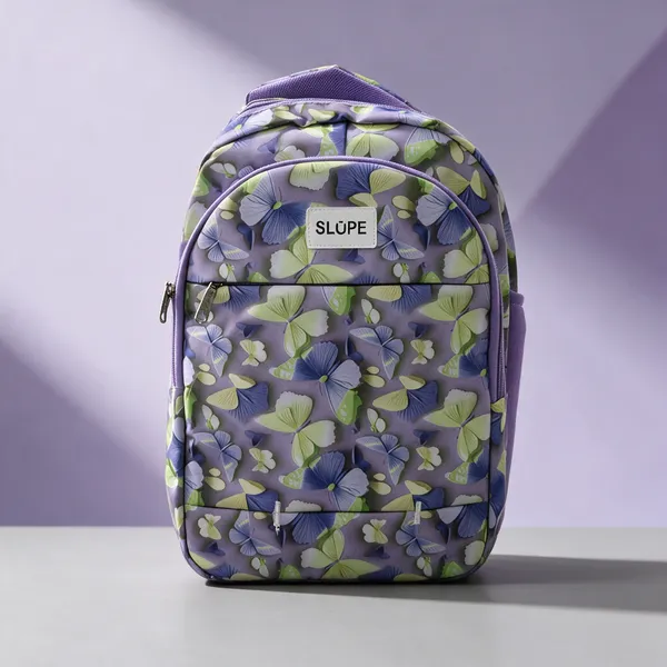 Purple_Printed_Pvc_Floral_Leaf_Print_Backpack_For_Students