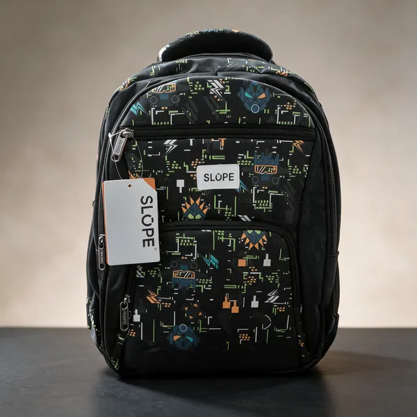 Black_Polyurethane_Geometric_Print_Backpack_For_Students