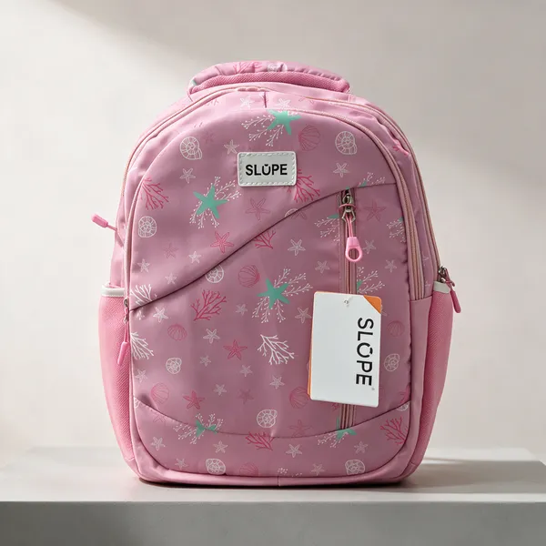Pink_Polyester_Marine_Print_Multi-Compartment_Backpack_For_Women
