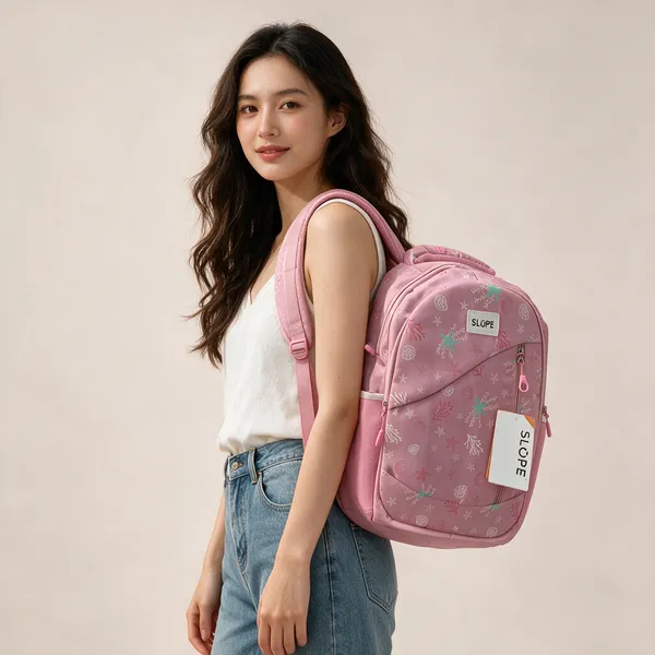 Pink_Polyester_Marine_Print_Multi-Compartment_Backpack_For_Women
