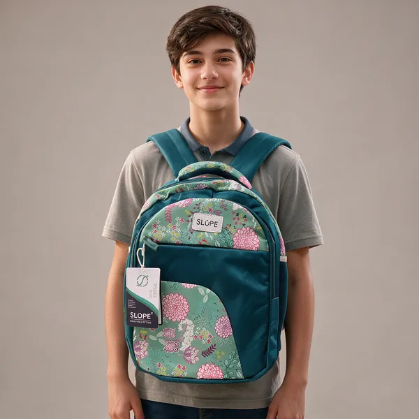 Teal_Green_Polyester_Floral_Print_Backpack_For_Students