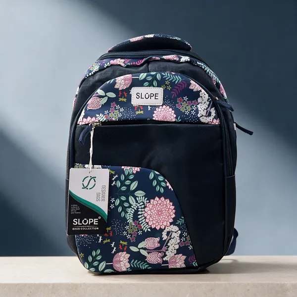 Navy_Polyester_Floral_Print_Multi-Compartment_Backpack