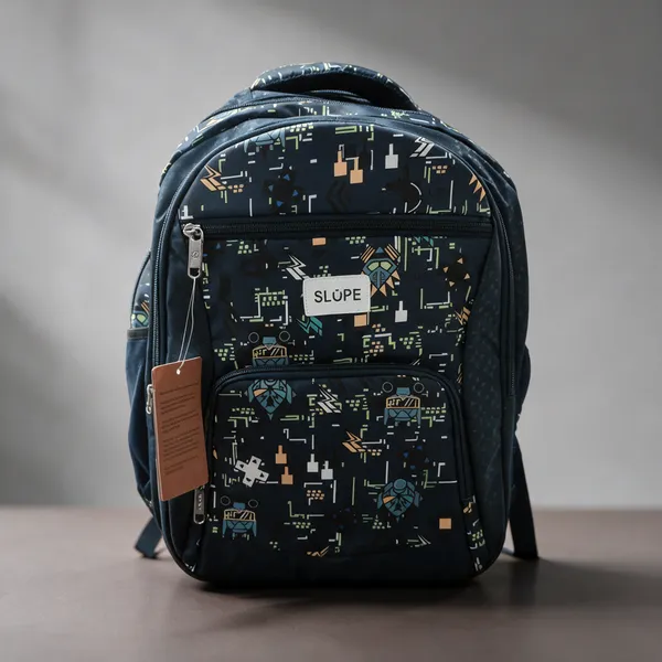 Black_Polyurethane_Geometric_Print_Multi-Compartment_Backpack