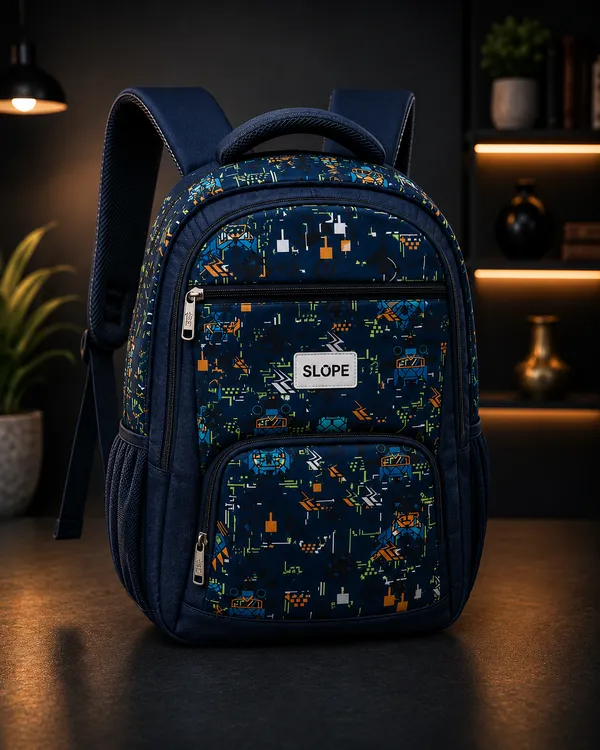 Navy_Blue_Polyester_Geometric_Print_Multi-Compartment_Backpack