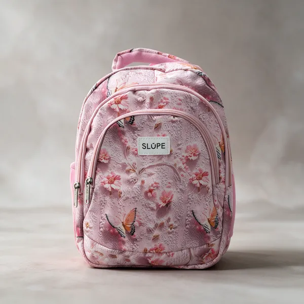 Pink_Pvc_Floral_Print_Multi-Compartment_Backpack_For_Students