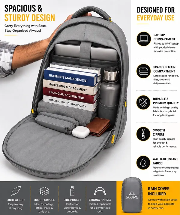 SLOPE_Grey_Zippered_Backpack