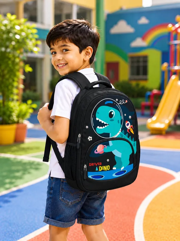 Black_Polyester_Dinosaur_Print_Kids_Backpack_For_Students