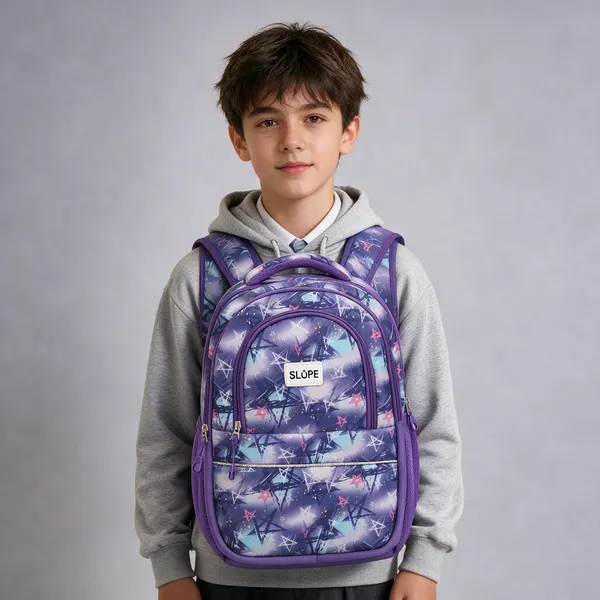 Purple_Polyester_Star_Print_School_Backpack_For_Students