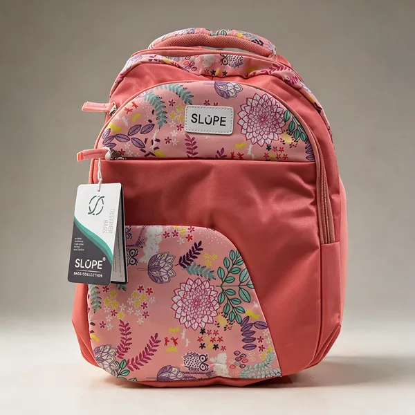 Pink_Polyester_Floral_Print_Multi-Pocket_Backpack