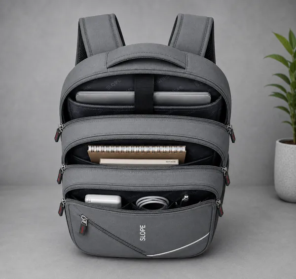 Grey_Polyester__Multi-Compartment_Backpack_For_Students