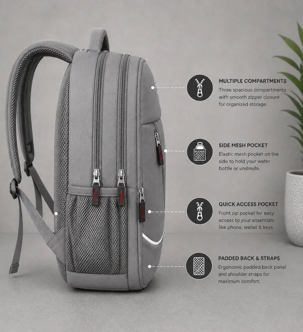Grey_Polyester__Multi-Compartment_Backpack_For_Students