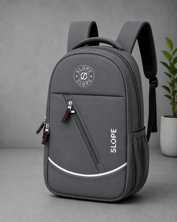 Grey_Polyester__Multi-Compartment_Backpack_For_Students