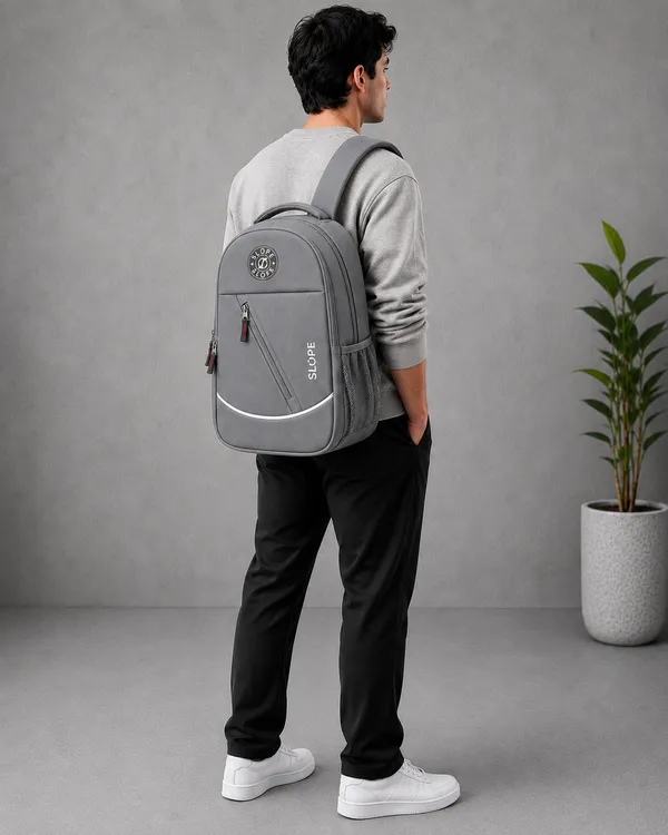 Grey_Polyester__Multi-Compartment_Backpack_For_Students