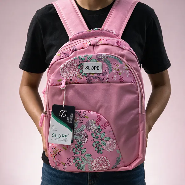 Pink_Polyester_Floral_Print_Multi-Compartment_Backpack