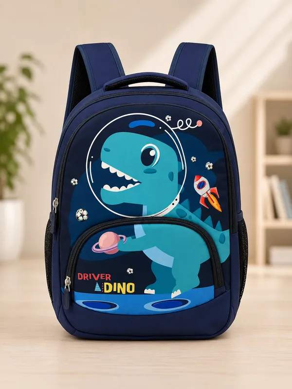 Navy_Polyester_Dinosaur_Print_Kids_Backpack