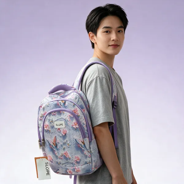 Light_Blue_Pvc_Floral_Print_Multi-Compartment_Backpack
