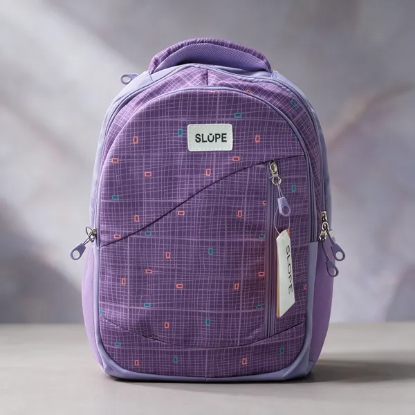 Purple_Polyester_Grid_Pattern_Backpack_For_Students