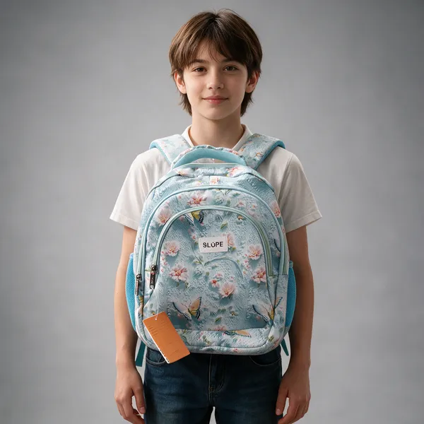 Blue_Pvc_Floral_Print_Multi-Compartment_Backpack_For_Students