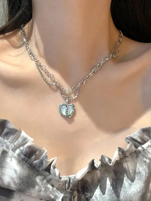 Silver_Tone_Layered_Heart_Pendant_Necklace_For_Women