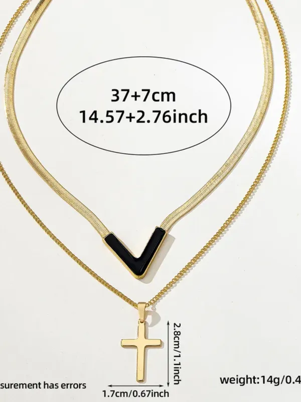 Gold_Tone_Layered_V_And_Cross_Necklace_For_Women