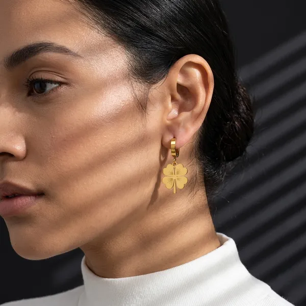 Gold_Tone_Clover_Charm_Hoop_Earrings_For_Women