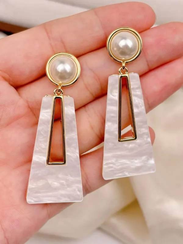 White_Pearl_Geometric_Drop_Earrings_For_Women