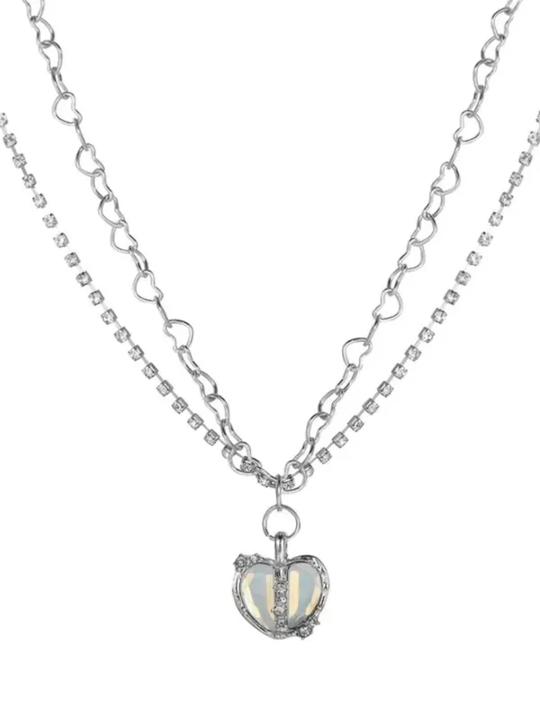 Silver_Tone_Layered_Heart_Pendant_Necklace_For_Women