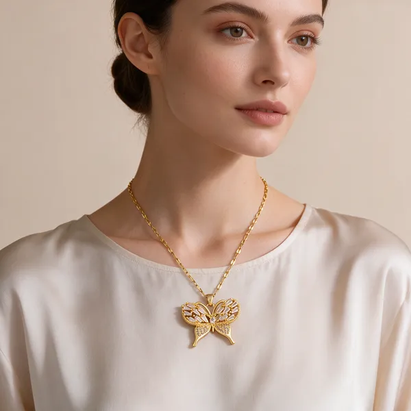 Gold_Tone_Butterfly_Pendant_Necklace_For_Women