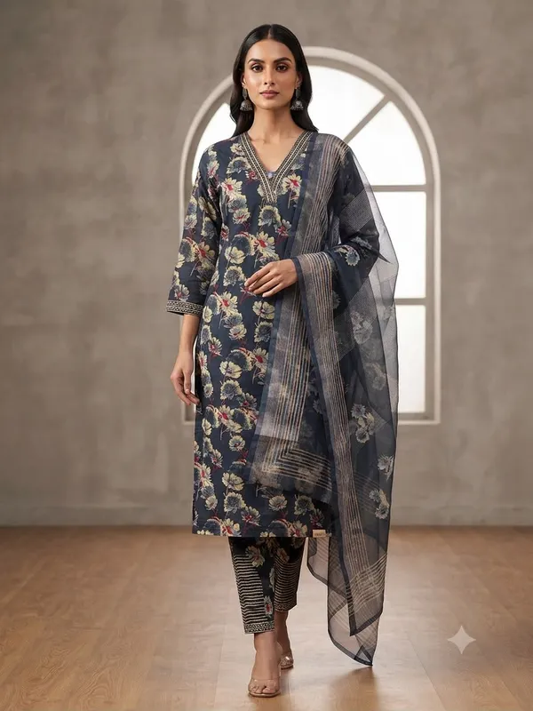 Navy_Cotton_Kurta_Set_For_Women