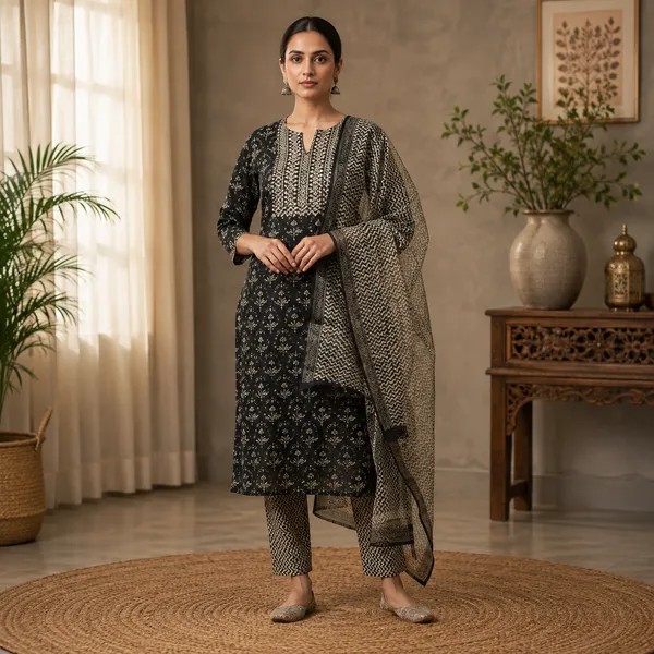 Black_Cotton_Kurta_Set_For_Women