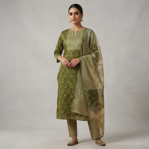 Olive_Cotton_Kurta_Set_For_Women