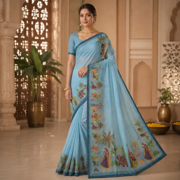 Blue_Fendi_Printed_Saree_For_Women