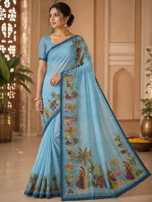 Blue_Fendi_Printed_Saree_For_Women