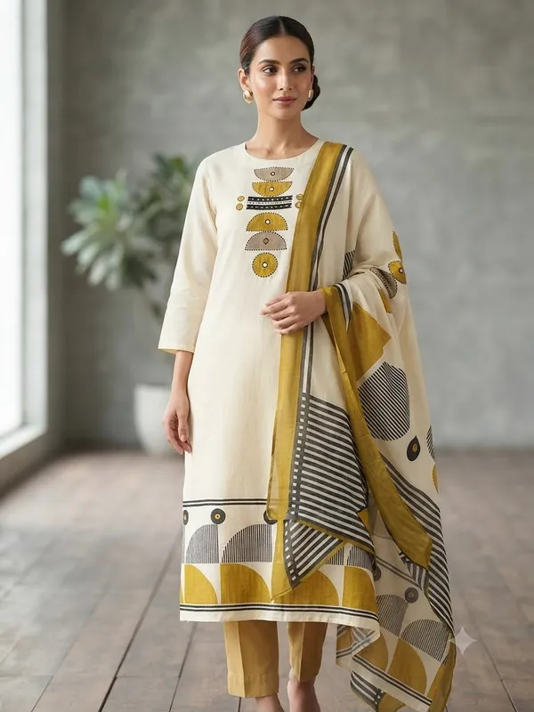 Cream_Cotton_Kurta_Set_For_Women