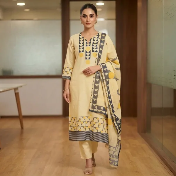 Yellow_Cotton_Kurta_Set_For_Women