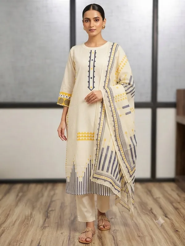 Cream_Cotton_Kurta_Set_For_Women