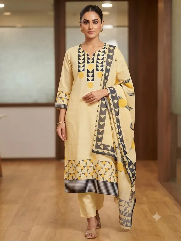 Yellow_Cotton_Kurta_Set_For_Women