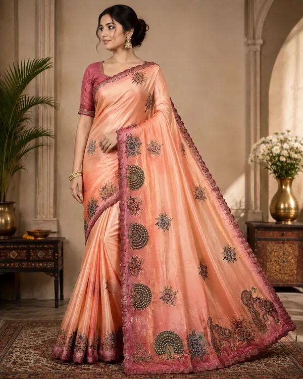 Peach_Fendi_Printed_Saree_For_Women